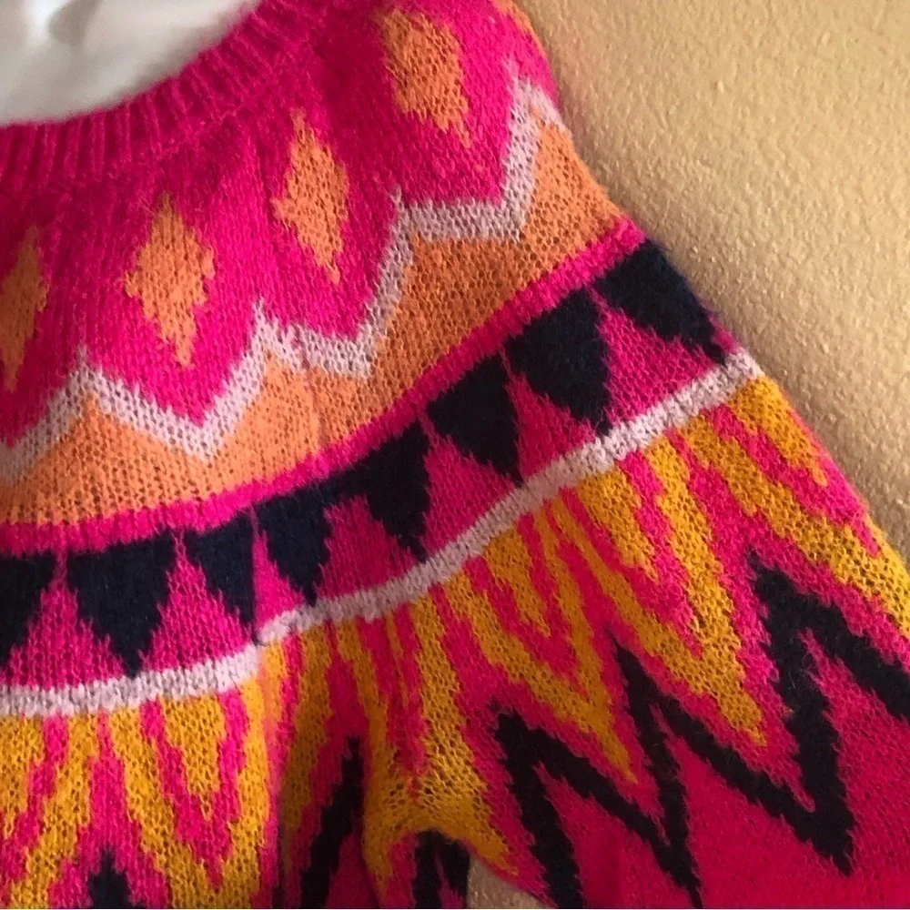 A New Day Barbiecore Fair Isle Crew Neck Fuzzy Pullover Sweater Knit Plus Sz 2XL